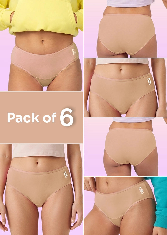 6 Pack - Teen! Mid-waist Bamboo Absorbent Underwear - Beige
