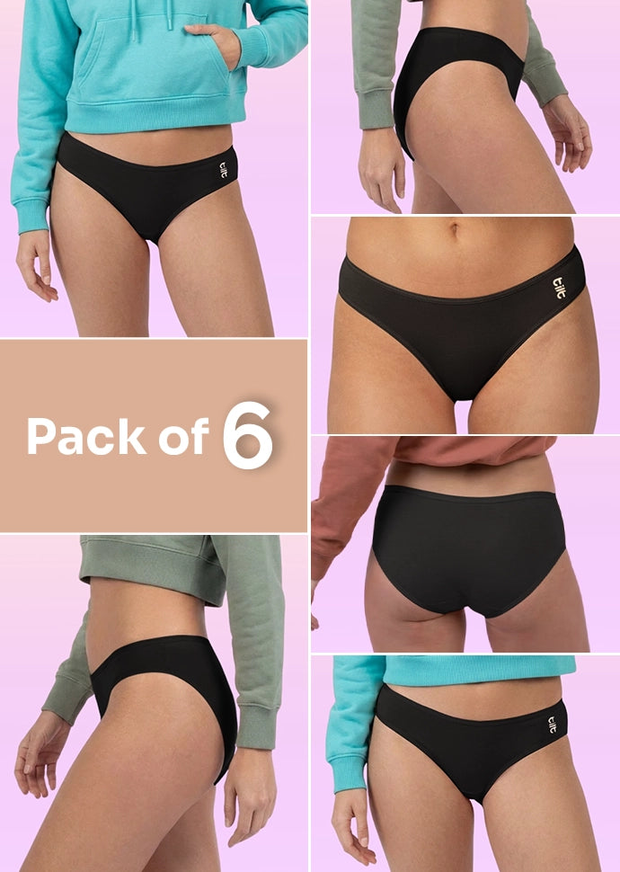 6 Pack - Teen! Low-waist Bamboo Absorbent Underwear - Black