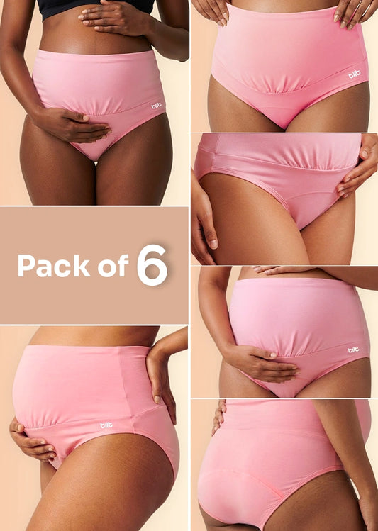 6 Pack - Leakproof Maternity Underwear Pink - Over Bump