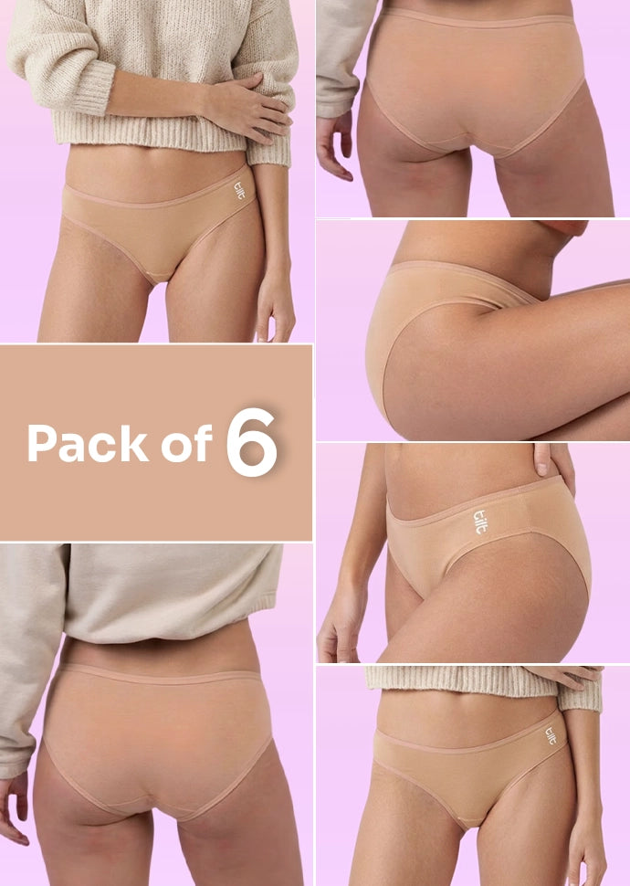 6 Pack - Teen! Low-waist Bamboo Absorbent Underwear - Beige