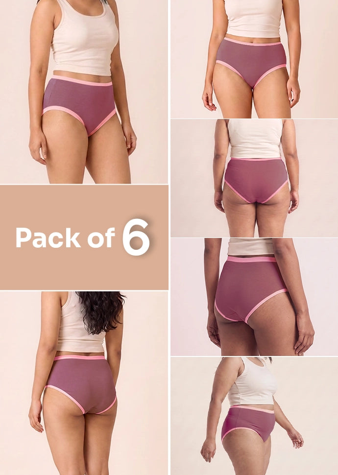 6 Pack - Mauve High-waist Cotton Absorbent Underwear