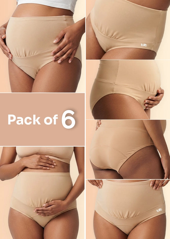 6 Pack - Leakproof Maternity Underwear Beige - Over Bump