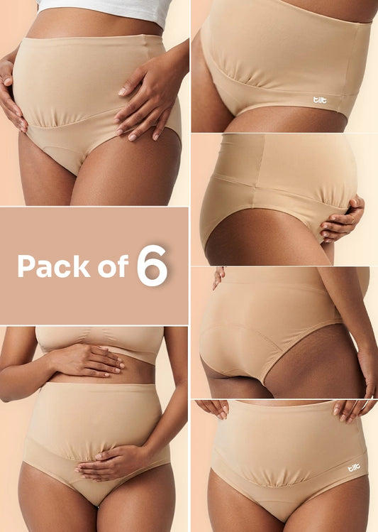 6 Pack - Leakproof Maternity Underwear Beige - Over Bump