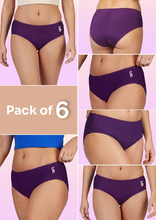 6 Pack - Teen! Mid-waist Bamboo Absorbent Underwear - Violet