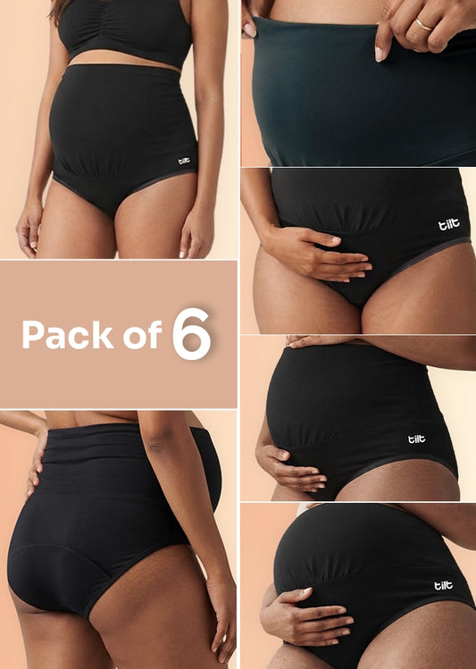 6 Pack - Leakproof Maternity Underwear Black - Over Bump
