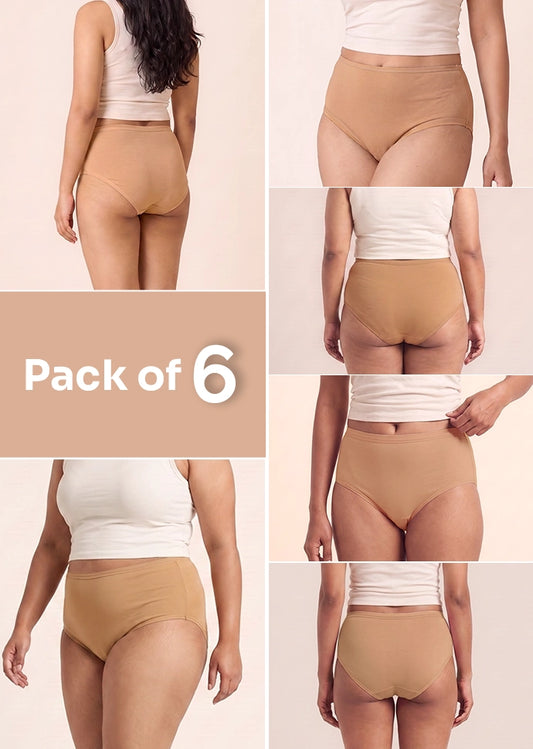 6 Pack - Beige High-waist Cotton Absorbent Underwear