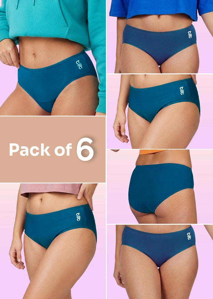 6 Pack - Teen! Mid-waist Bamboo Absorbent Underwear - Blue