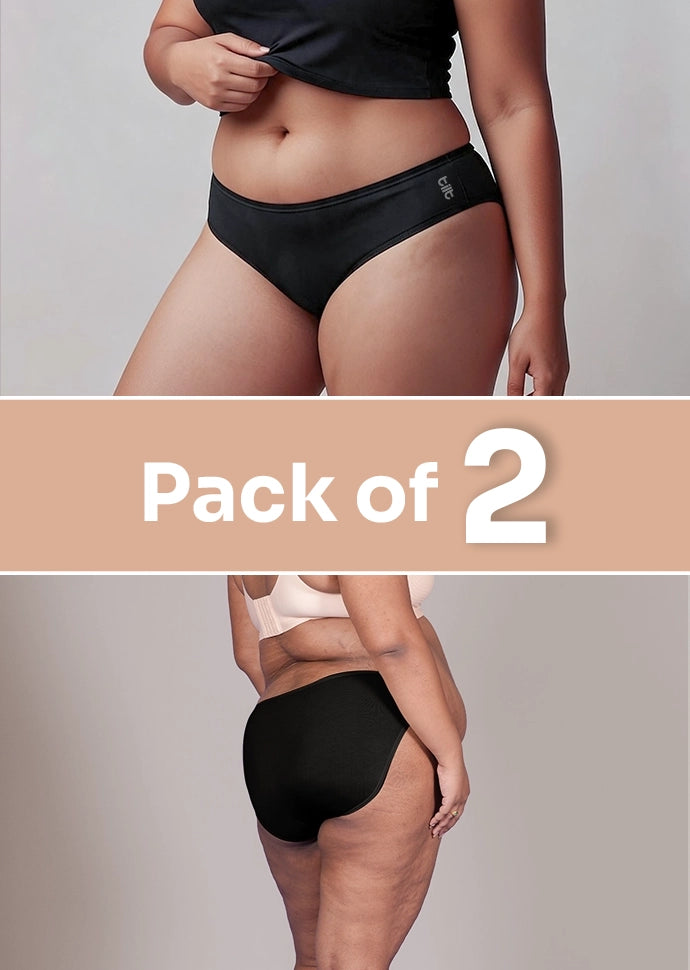 2 Pack - Black Low-waist Bamboo Absorbent Underwear