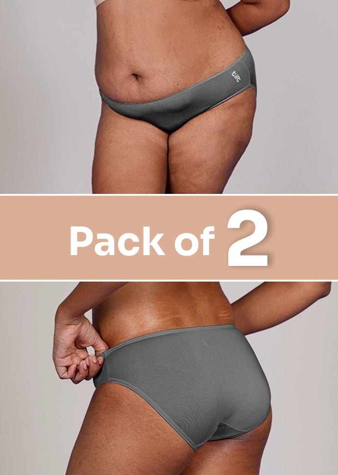 2 Pack - Grey Low-waist Bamboo Absorbent Underwear