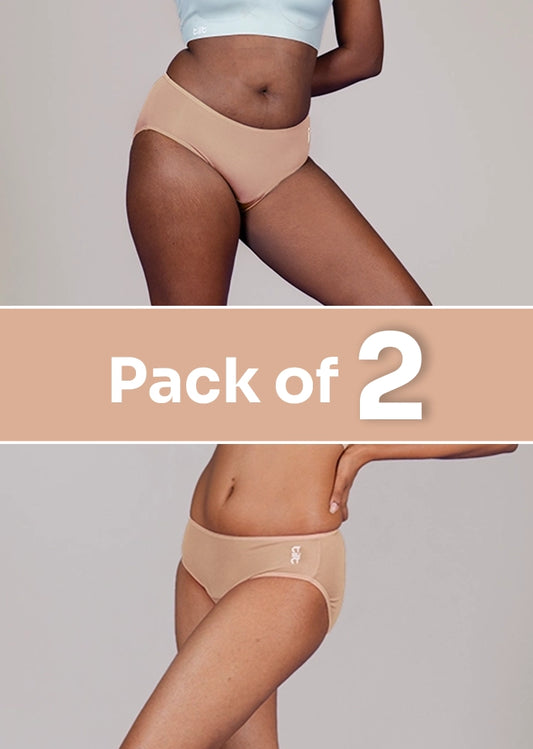 2 Pack - Beige Bamboo Absorbent Underwear