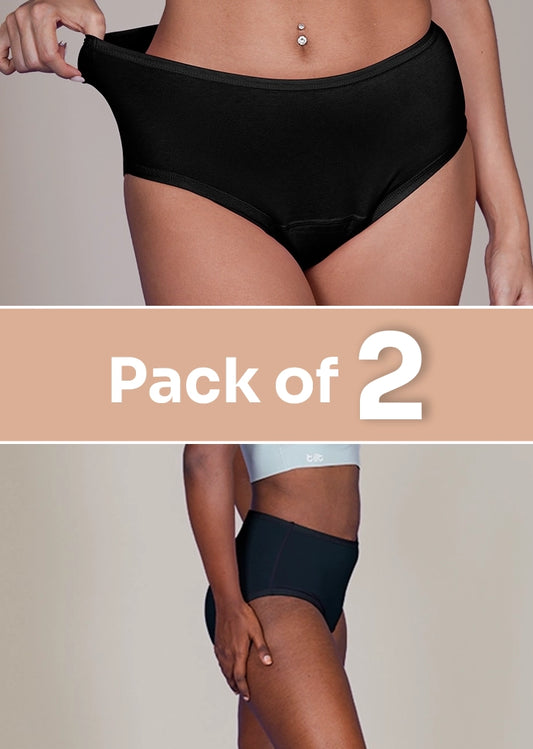 2 Pack - Black High-waist Cotton Absorbent Underwear