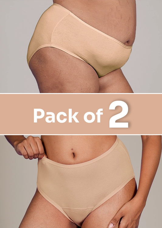 2 Pack - Beige High-waist Cotton Absorbent Underwear
