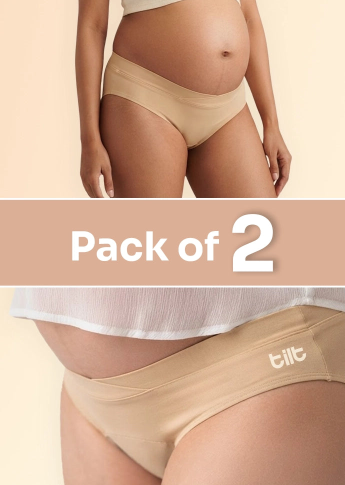 2 Pack - Leakproof Maternity Underwear Beige - Below Bump