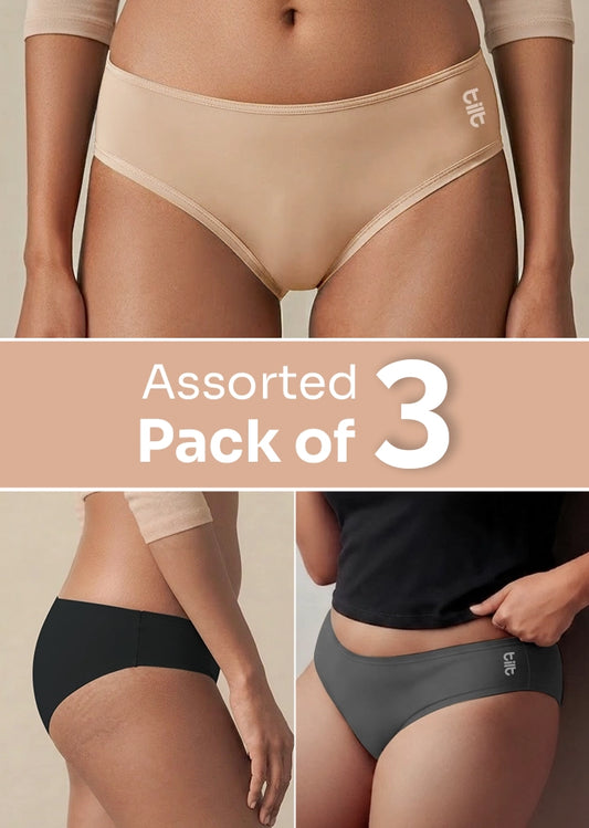 Assorted 3 Pack - Low-waist Bamboo Absorbent Underwear