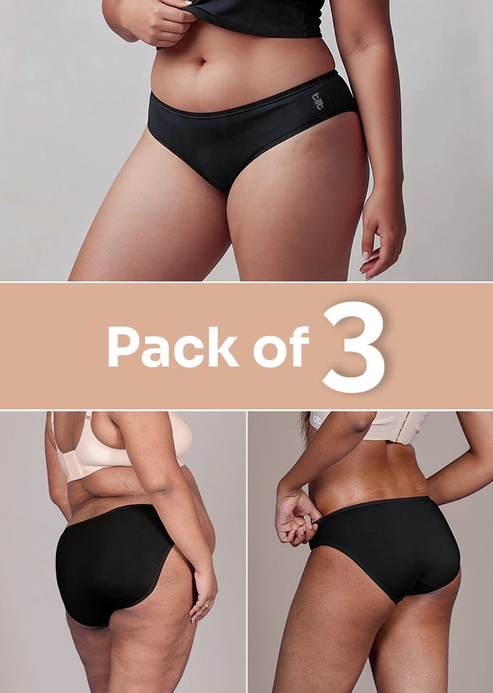 3 Pack - Black Low-waist Bamboo Absorbent Underwear
