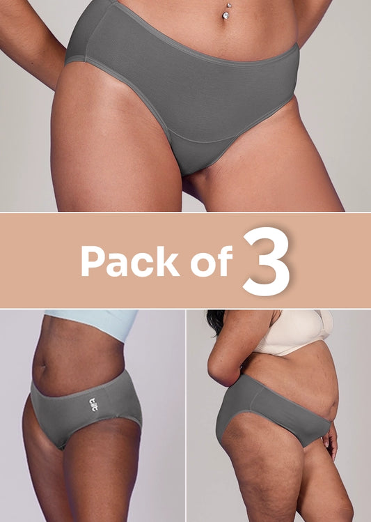 3 Pack - Grey Bamboo Absorbent Underwear