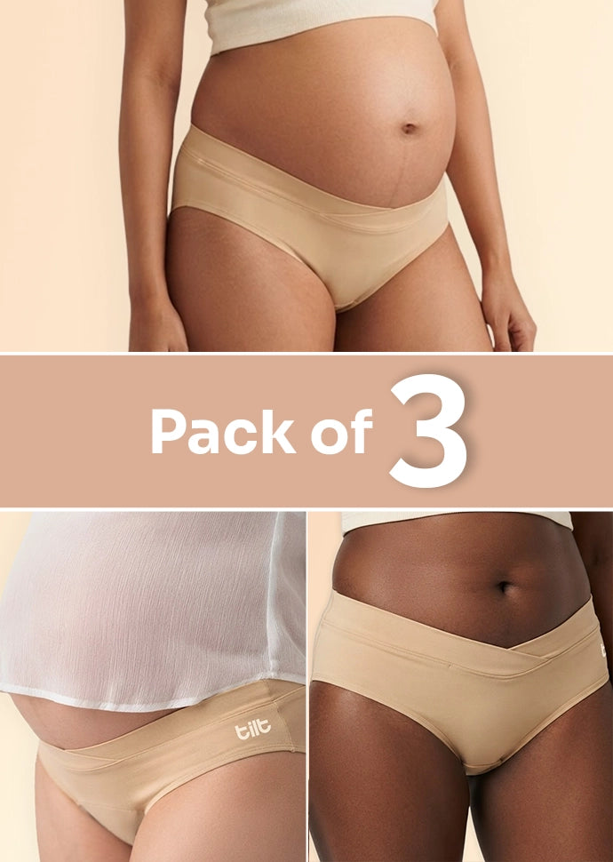3 Pack - Leakproof Maternity Underwear Beige - Below Bump