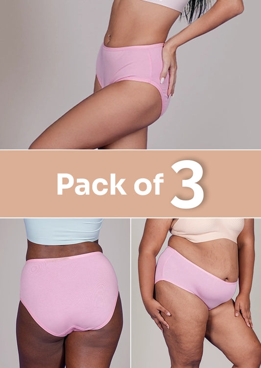 3 Pack - Pink High-waist Cotton Absorbent Underwear
