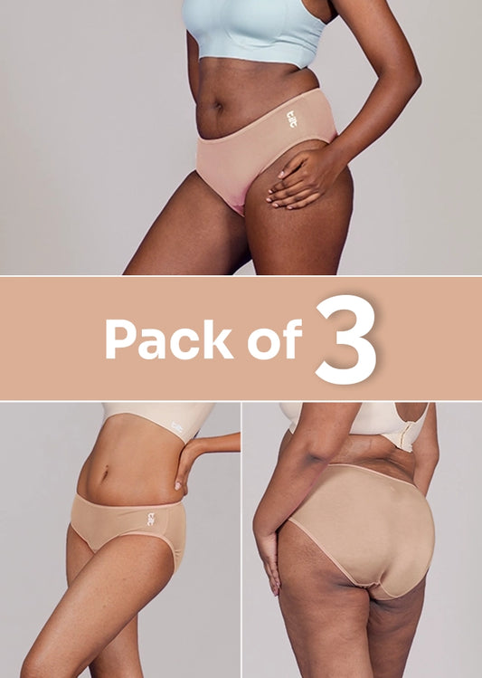 3 Pack - Beige Bamboo Absorbent Underwear