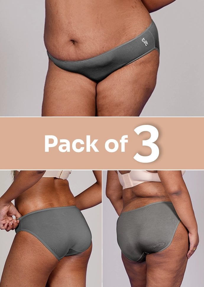 3 Pack - Grey Low-waist Bamboo Absorbent Underwear