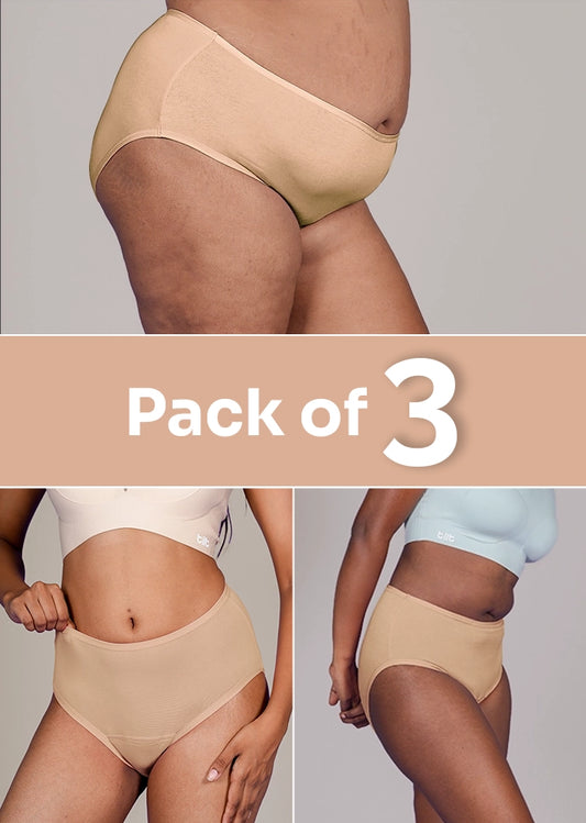 3 Pack - Beige High-waist Cotton Absorbent Underwear