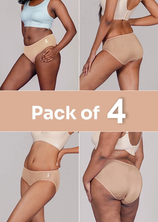 4 Pack - Beige Bamboo Absorbent Underwear