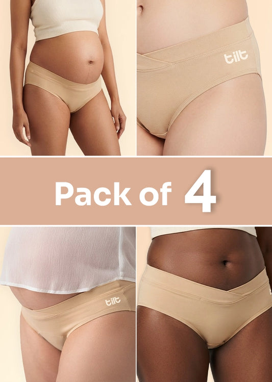 4 Pack - Leakproof Maternity Underwear Beige - Below Bump