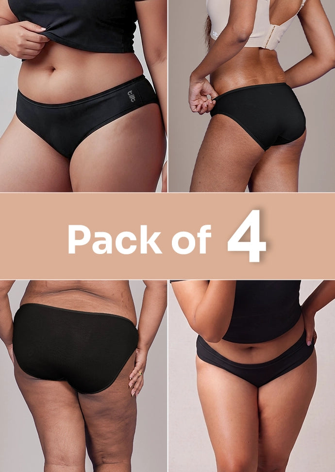 4 Pack - Black Low-waist Bamboo Absorbent Underwear