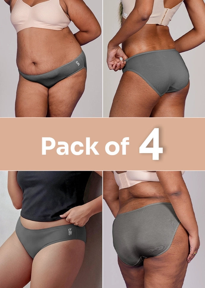 4 Pack - Grey Low-waist Bamboo Absorbent Underwear
