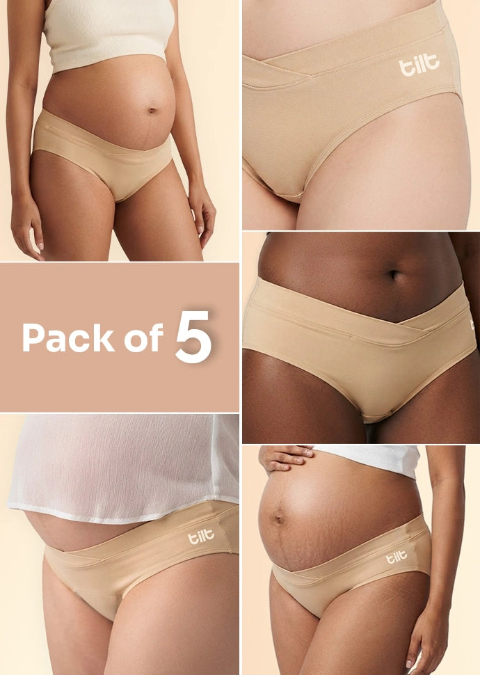 5 Pack - Leakproof Maternity Underwear Beige - Below Bump