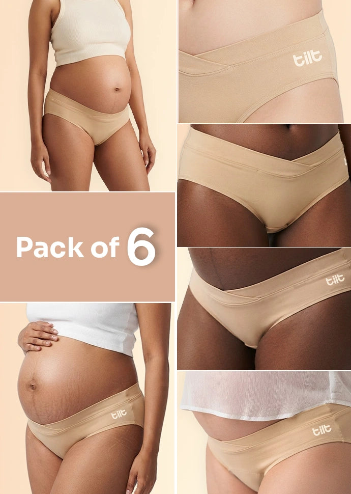 6 Pack - Leakproof Maternity Underwear Beige - Below Bump