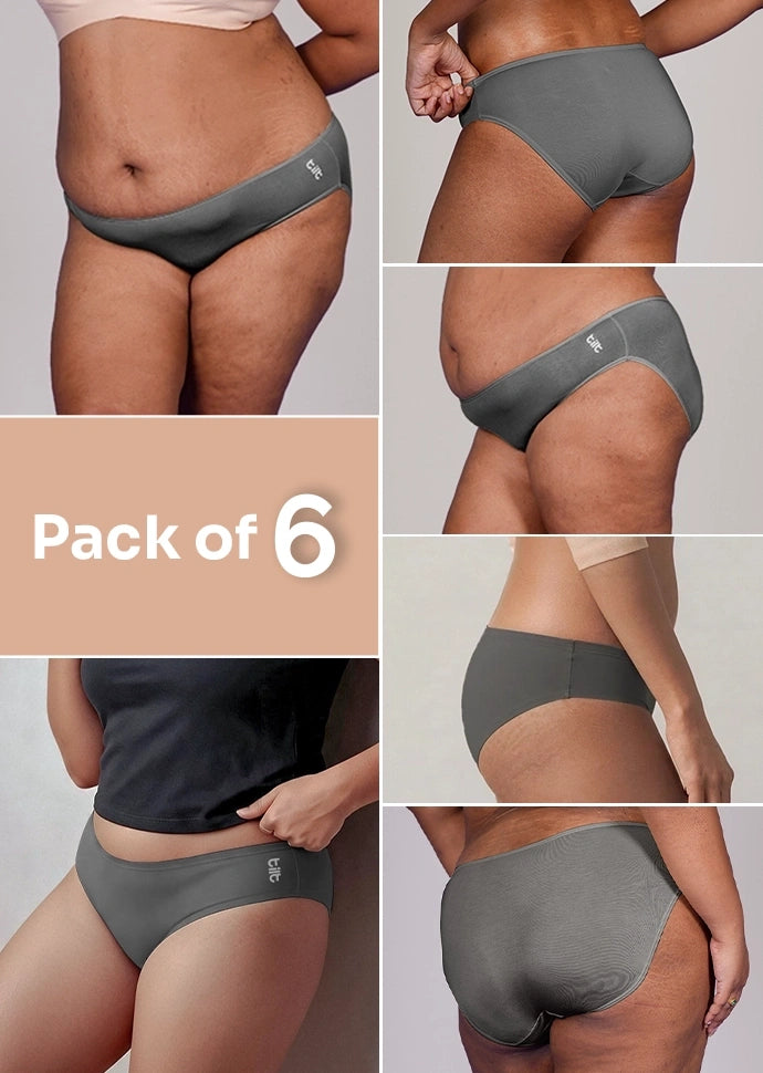 6 Pack - Grey Low-waist Bamboo Absorbent Underwear