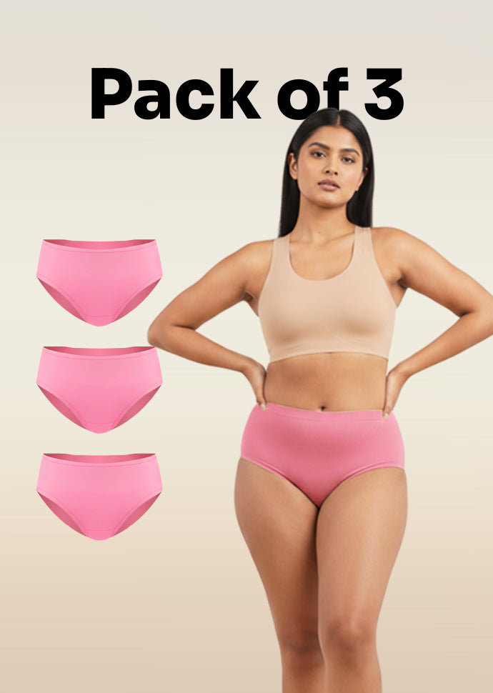 3 Pack - Pink Mid-waist Absorbent Underwear