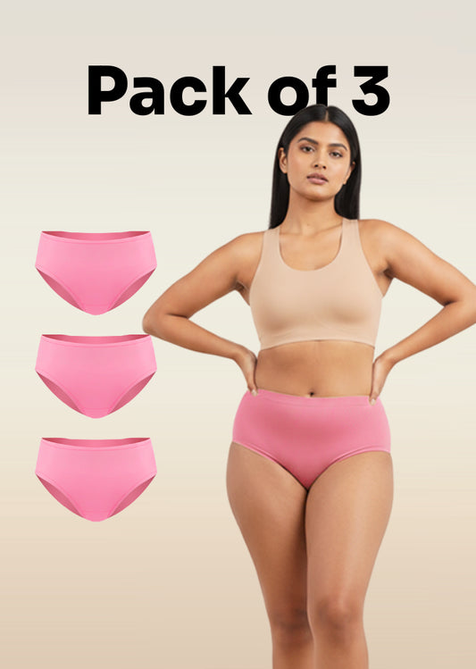 3 Pack - Pink Mid-waist Absorbent Underwear