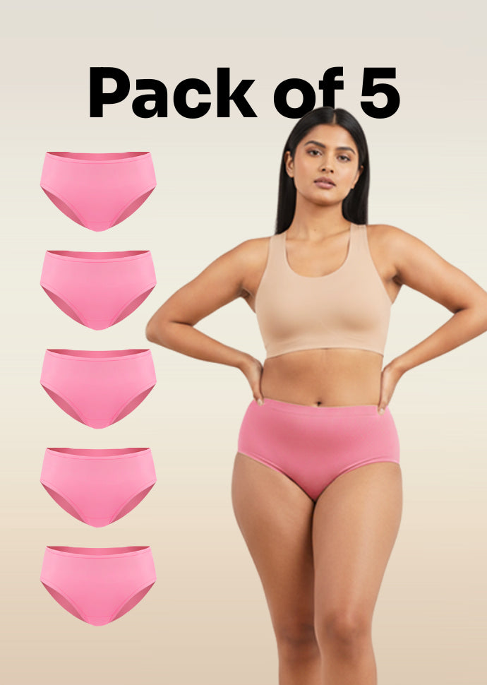 5 Pack - Pink Mid-waist Absorbent Underwear
