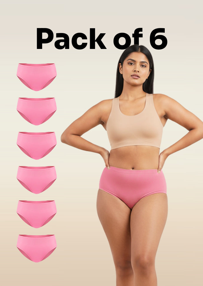 6 Pack - Pink Mid-waist Absorbent Underwear