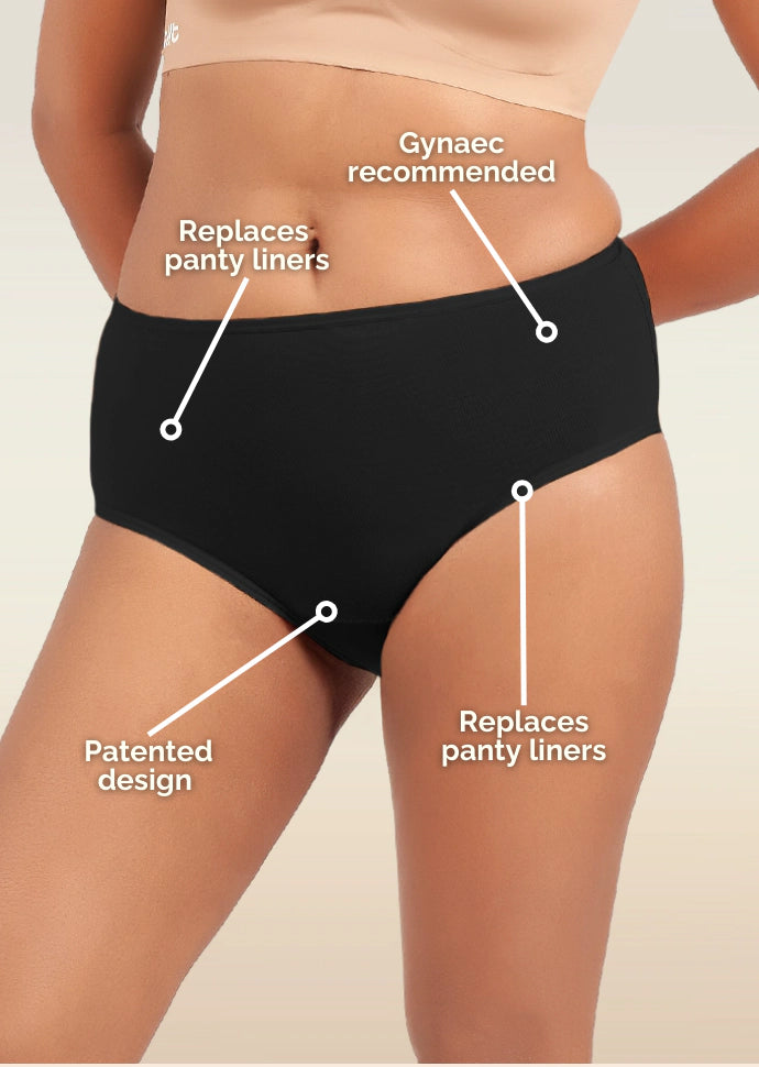 3 Pack - Black Mid-waist Absorbent Underwear