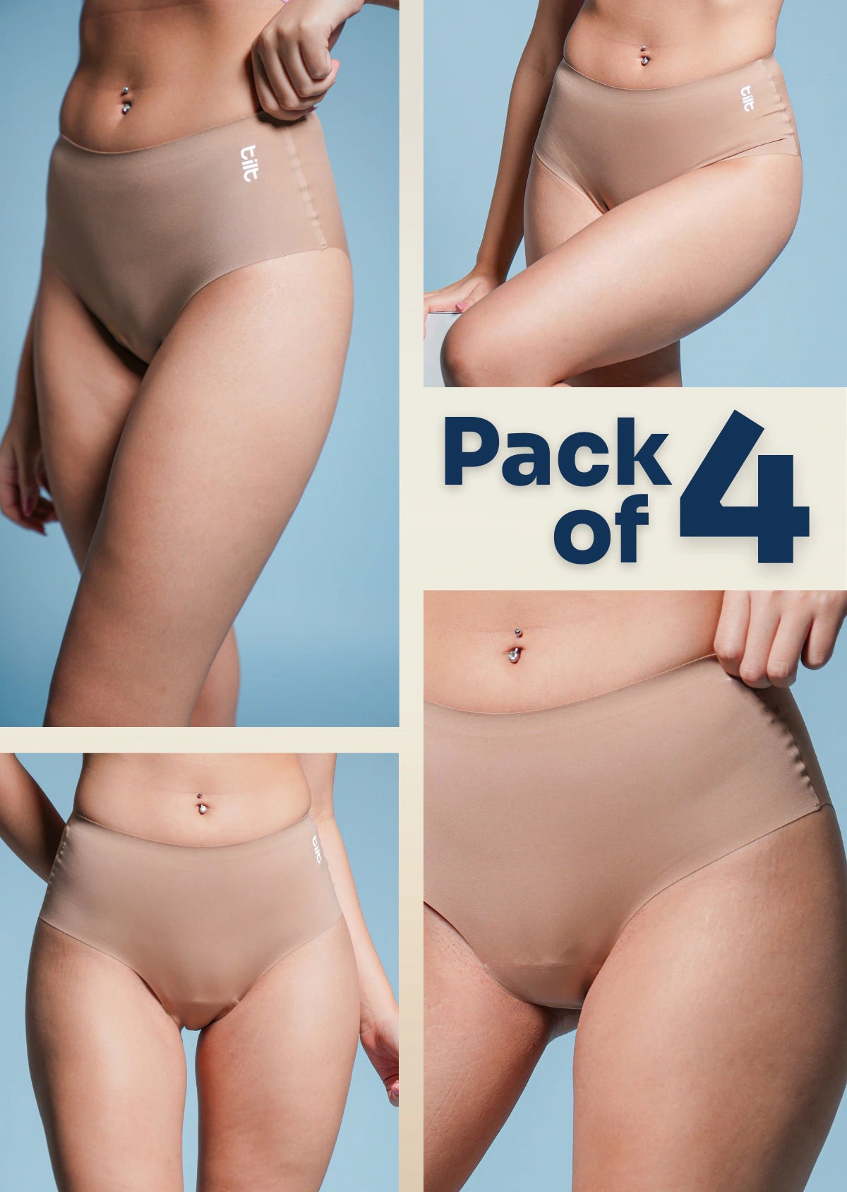4 Pack - Beige Seamless Underwear