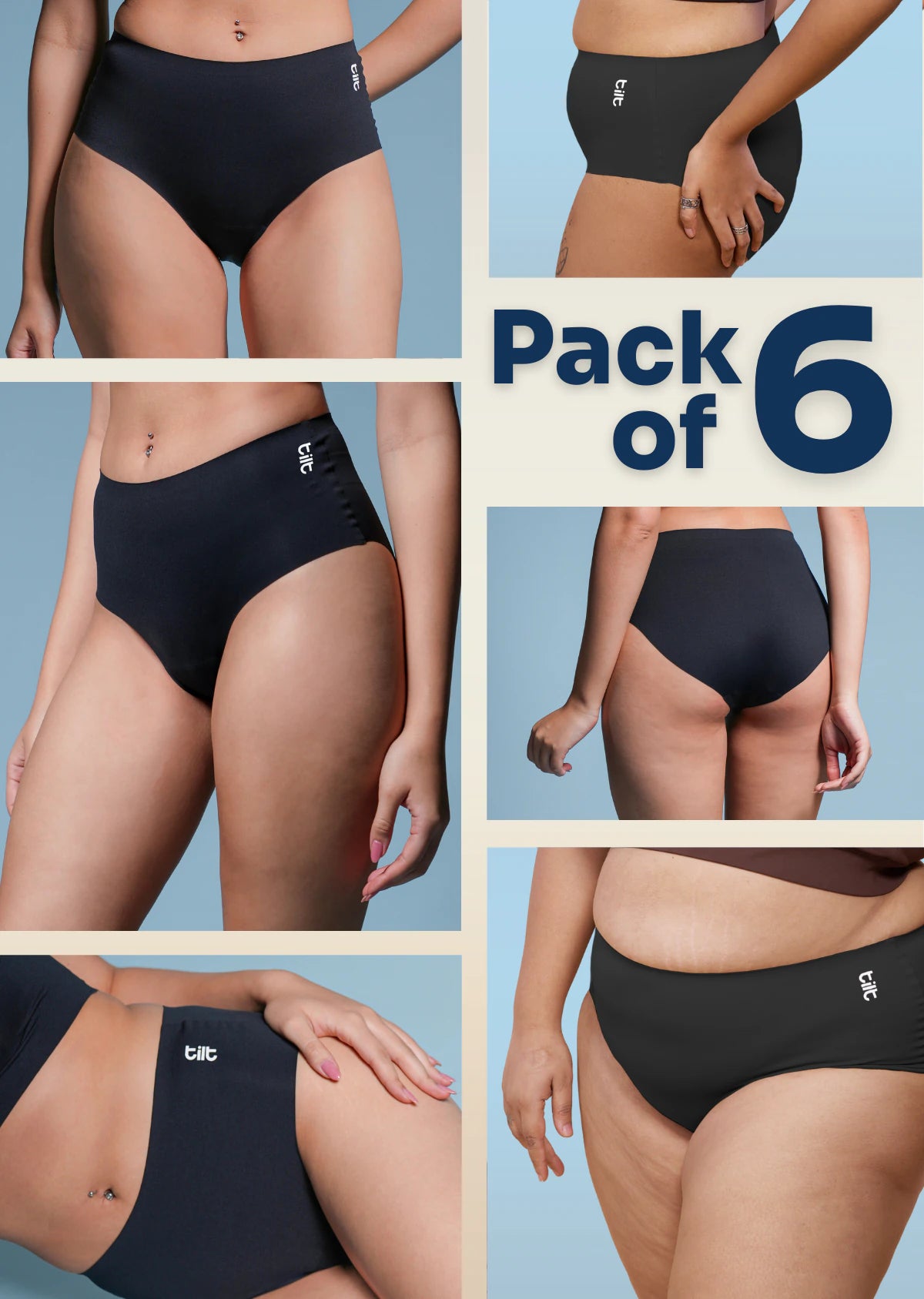 6 Pack - Black Seamless Underwear