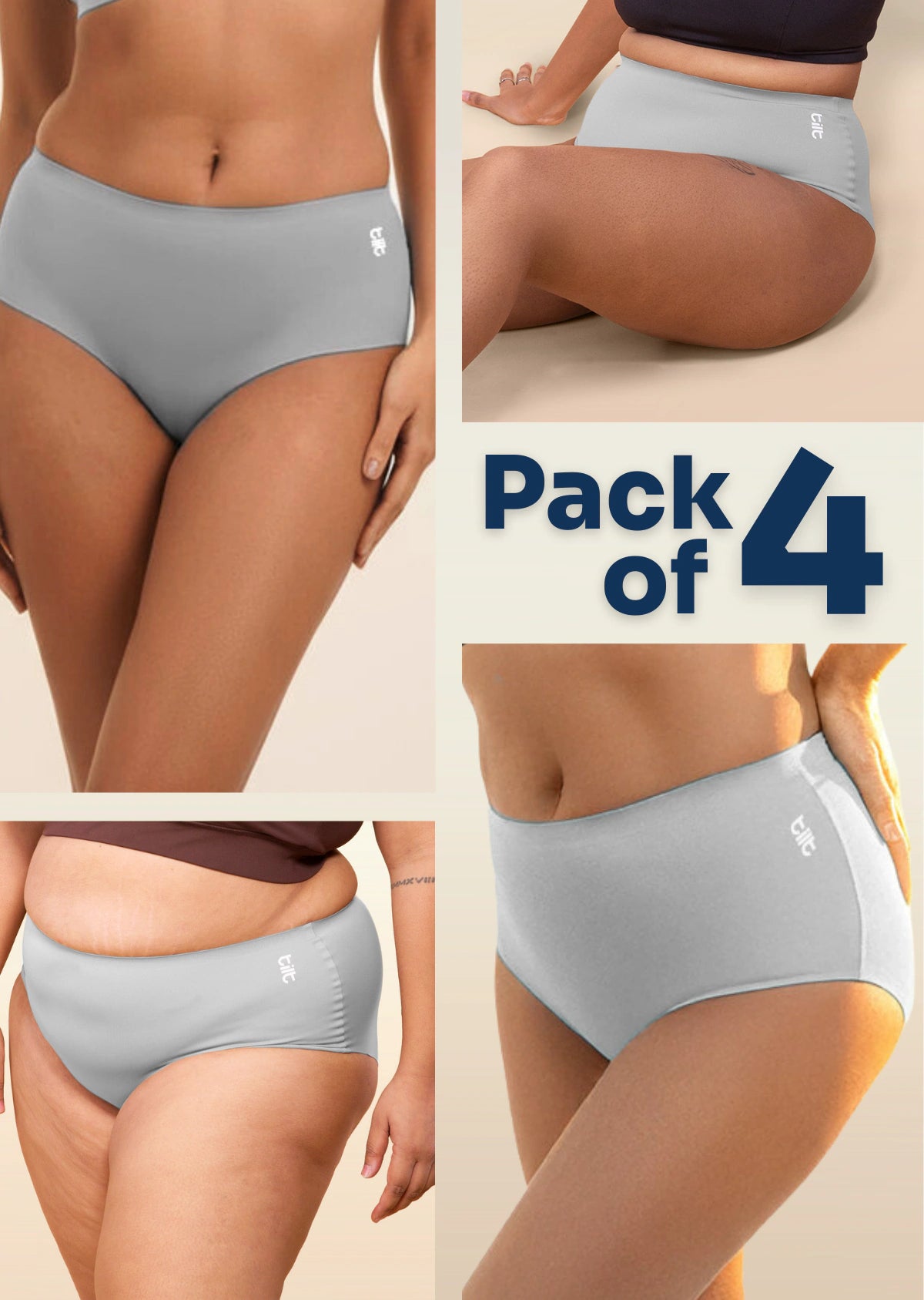 4 Pack - Grey Seamless Underwear