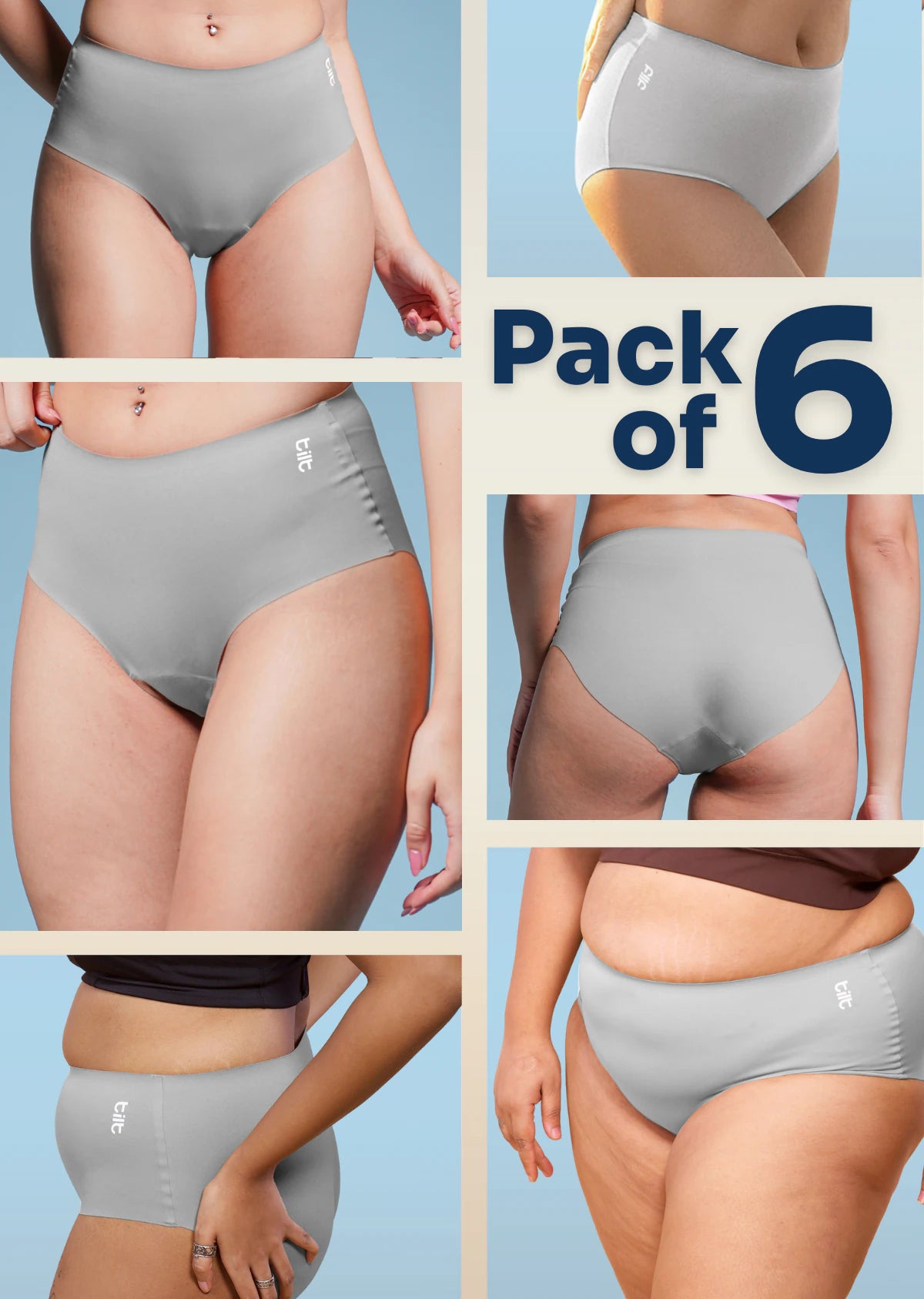 6 Pack - Grey Seamless Underwear