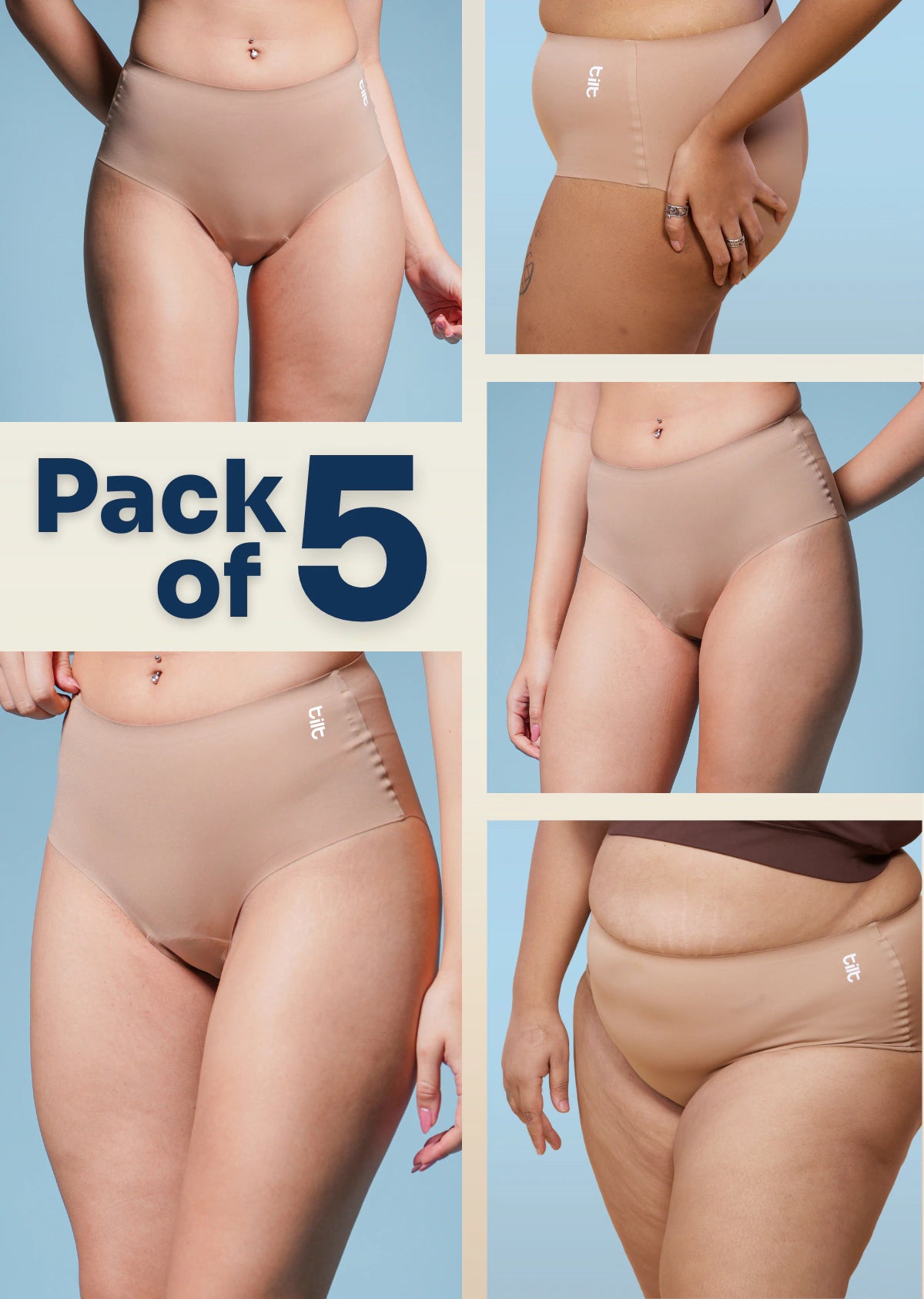 5 Pack - Beige Seamless Underwear