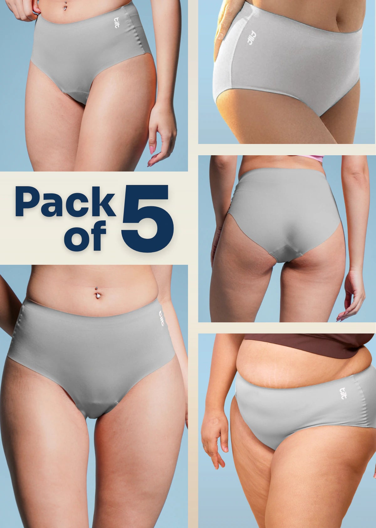 5 Pack - Grey Seamless Underwear