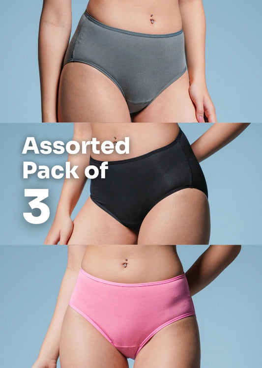 Assorted 3 Pack - Mid-waist Absorbent Underwear