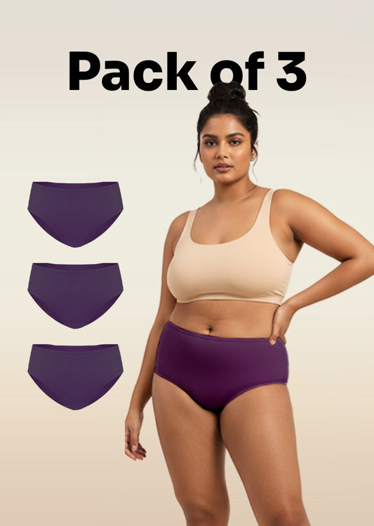 3 Pack - Violet Mid-waist Absorbent Underwear