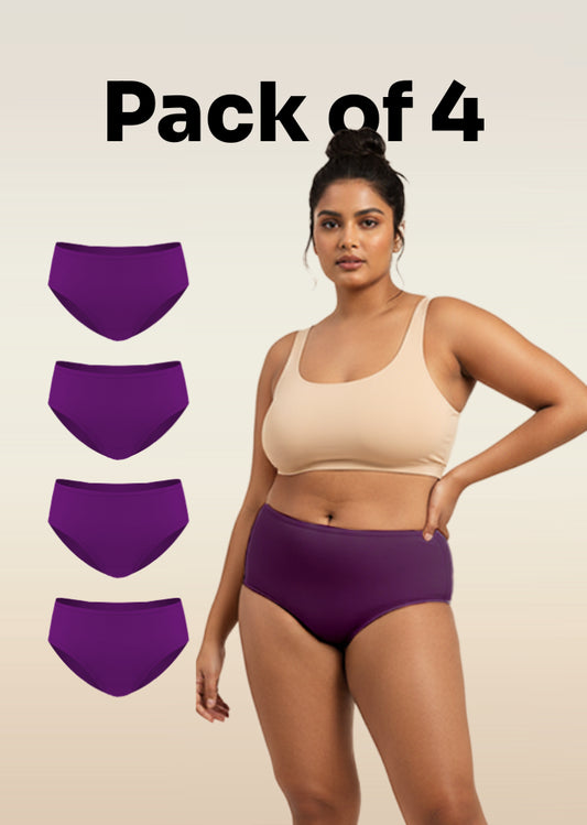 4 Pack - Violet Mid-waist Absorbent Underwear