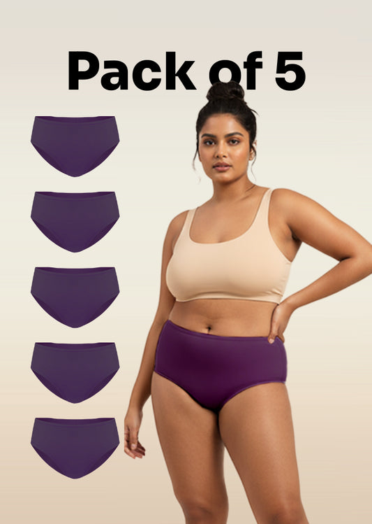 5 Pack - Violet Mid-waist Absorbent Underwear
