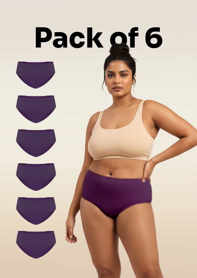 6 Pack - Violet Mid-waist Absorbent Underwear