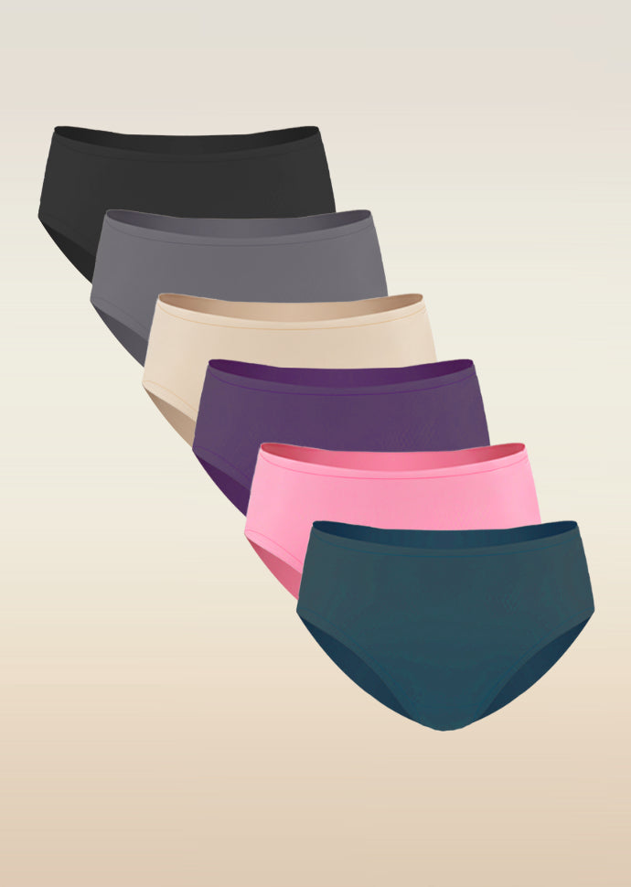 Assorted 6 Pack - Mid-waist Absorbent Underwear